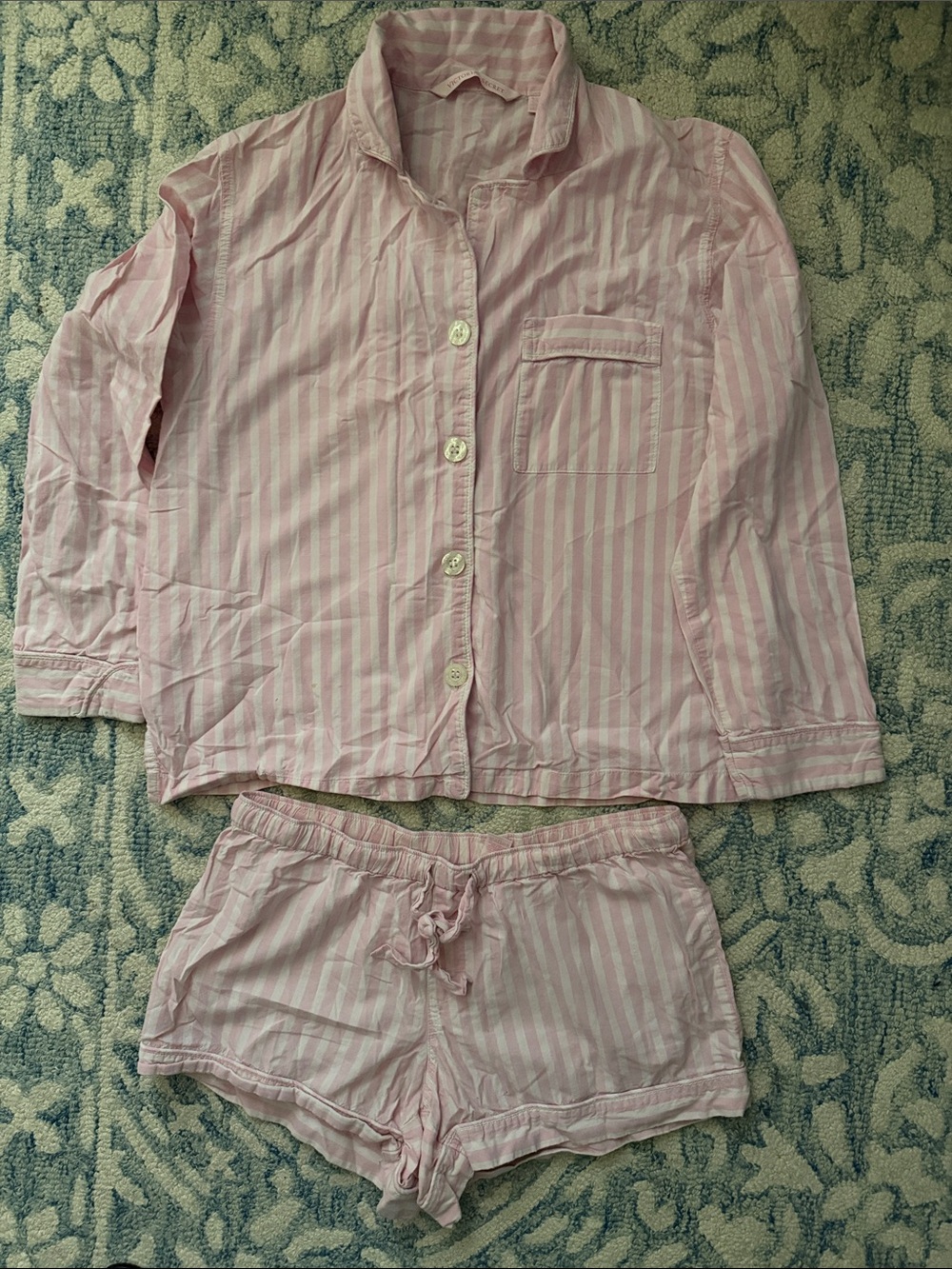 Victoria's Secret Pink & White Striped Two-Piece Pajama Set
